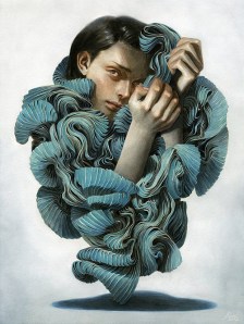 "Enveloped Between a Pleated Thought." 2012. Colored Pencil and Acrylic on Paper. Tran Nguyen | mynameistran.com